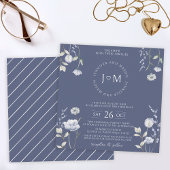 Invitation Dusty bleu fleur sauvage élégant Monogram Mariage