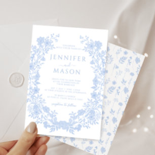 Invitation Dusty bleu fleuri courre bohème classique mariage