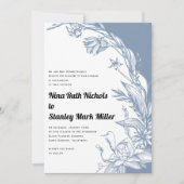 Invitation Dusty bleu fleurs typographie mariage floral (Devant)
