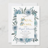 Invitation Dusty bleu fleurs virtuel bébé ou nuptiale douche (Devant)