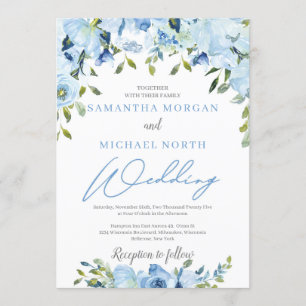 Invitation Dusty bleu floral moderne hiver chic mariage
