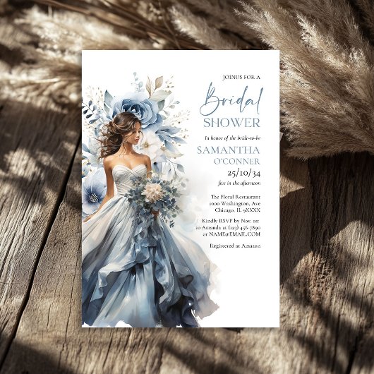 Invitation Dusty bleu floral sauge eucalyptus mariage