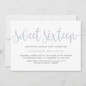 Invitation Dusty Bleu Jolie Calligraphie Douce 16 Partie (Devant)