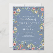 Invitation Dusty bleu moderne QR Code Fleur sauvage Mariage (Devant)