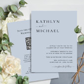 Invitation Dusty bleu moderne QR Code tout en un Mariage