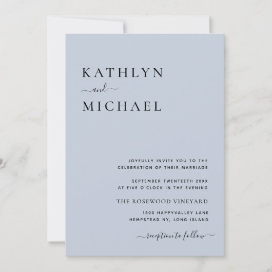 Invitation Dusty bleu moderne QR Code tout en un Mariage (Devant)