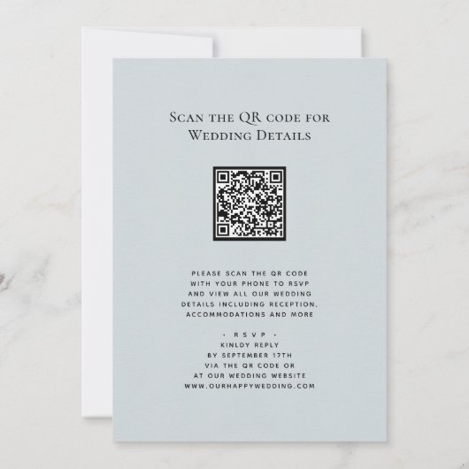 Invitation Dusty bleu moderne QR Code tout en un Mariage (Dos)