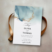 Invitation Dusty Bleu Or Moderne Romantique Chic Plage Mariag