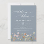 Invitation Dusty Bleu QR Code Fleur sauvage Baby in Bloom (Devant)