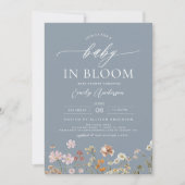 Invitation Dusty Bleu QR Code Fleur sauvage Baby in Bloom (Devant)