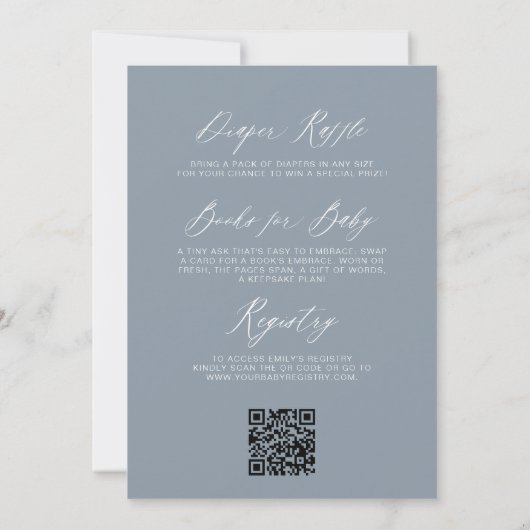 Invitation Dusty Bleu QR Code Fleur sauvage Baby in Bloom (Dos)