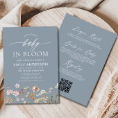 Invitation Dusty Bleu QR Code Fleur sauvage Baby in Bloom