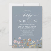Invitation Dusty Bleu QR Code Fleur sauvage Baby in Bloom (Devant)