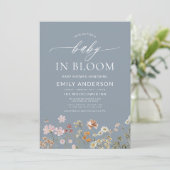 Invitation Dusty Bleu QR Code Fleur sauvage Baby in Bloom (Debout devant)