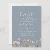Invitation Dusty Bleu QR Code Fleur sauvage Baby in Bloom (Devant)