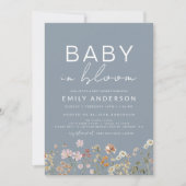 Invitation Dusty Bleu QR Code Fleur sauvage Baby in Bloom Dou (Devant)