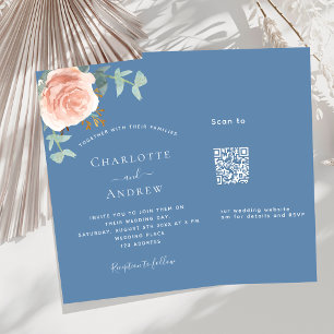 Invitation Dusty bleu rose or luxe QR RSVP mariage