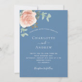 Invitation Dusty bleu rose or luxe QR RSVP mariage (Devant)