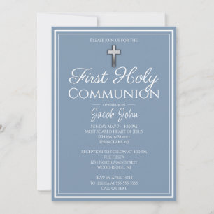Invitation Dusty Bleu Simple Élégant Garçons Communion