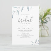 Invitation Dusty bleu verdure minimale rustique douche nuptia (Debout devant)