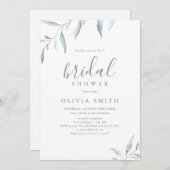 Invitation Dusty bleu verdure minimale rustique douche nuptia (Devant / Derrière)