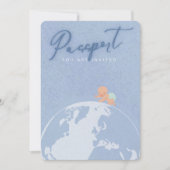 Invitation Dusty bleu Voyage passeport garçon baby shower (Devant)