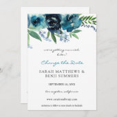 Invitation Dusty Blue 2 Floral Changer la date (Grand format) (Devant / Derrière)
