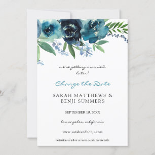 Invitation Dusty Blue 2 Floral Changer la date (Grand format)