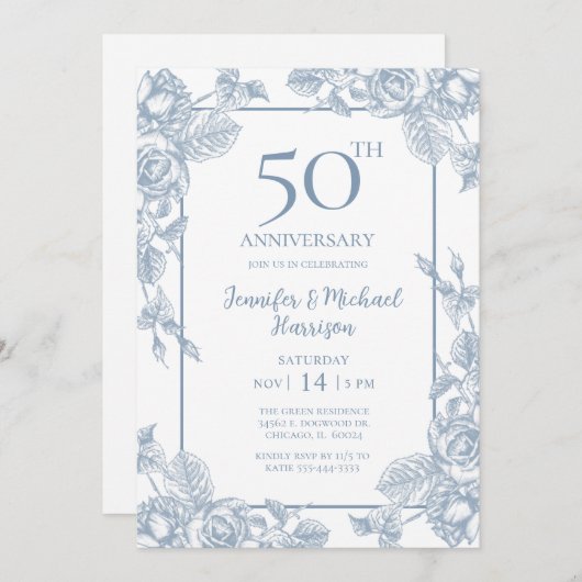 Invitation Dusty Blue 50e anniversaire (Devant / Derrière)