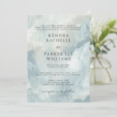 Invitation Dusty Blue Abstrait Brushstrokies Mariage moderne (Debout devant)