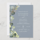 Invitation Dusty Blue All in One Eucalyptus QR Code Mariage (Devant)