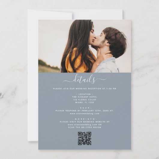 Invitation Dusty Blue All in One Eucalyptus QR Code Mariage (Dos)