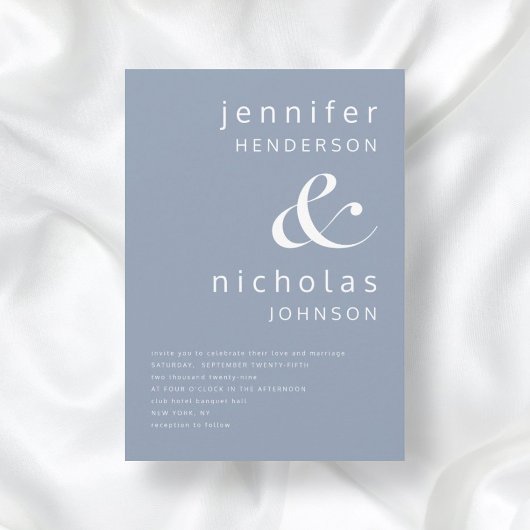 Invitation Dusty Blue Ampersand Mariage de typographie