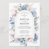 Invitation Dusty Blue and Blush Pink Floral Arch Wedding (Devant)