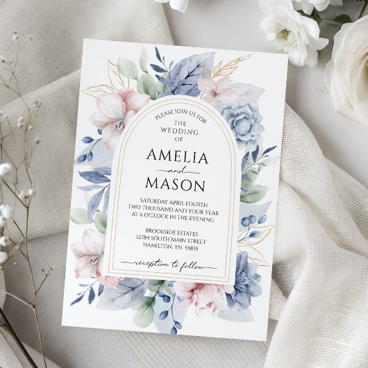 Invitation Dusty Blue and Blush Pink Floral Arch Wedding