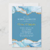 Invitation Dusty Blue and Gold Agate Mariage élégant (Devant)
