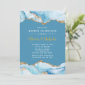Invitation Dusty Blue and Gold Agate Mariage élégant (Debout devant)
