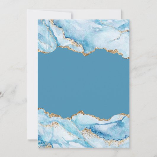 Invitation Dusty Blue and Gold Agate Mariage élégant (Dos)