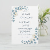 Invitation Dusty Blue and Gold Floral wedding (Debout devant)
