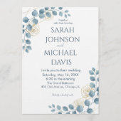 Invitation Dusty Blue and Gold Floral wedding (Devant)