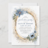 Invitation Dusty Blue and Gold Parties scintillant Graduation (Devant)
