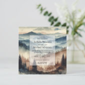 Invitation Dusty Blue and Mocha Brown Mountains Wedding (Debout devant)