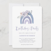 Invitation Dusty Blue and Purple Boho Rainbow Birthday Party (Devant)