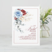 Invitation Dusty Blue and Red Floral Botanic Bridal Shower (Debout devant)