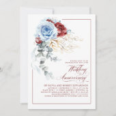 Invitation Dusty Blue and Red Floral Wedding Anniversary (Devant)