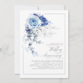 Invitation Dusty Blue and Silver Floral Wedding Anniversary (Devant)