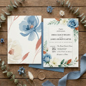 Invitation Dusty Blue and Terracotta Floral Wedding