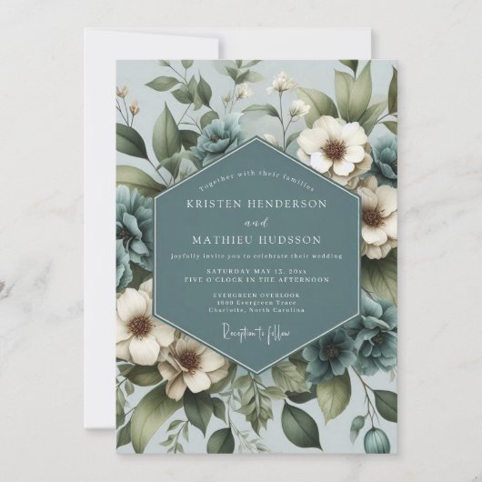 Invitation Dusty Blue Anemone Bloom Wedding (Devant)