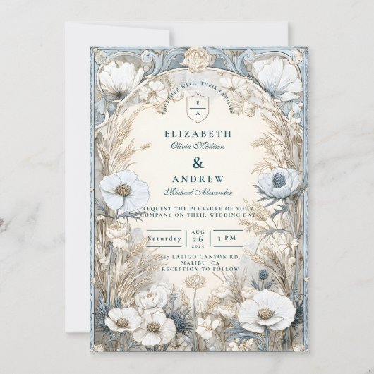 Invitation Dusty Blue Anemone Wedding (Devant)