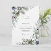 Invitation Dusty Blue Anemone Winter Wedding (Debout devant)